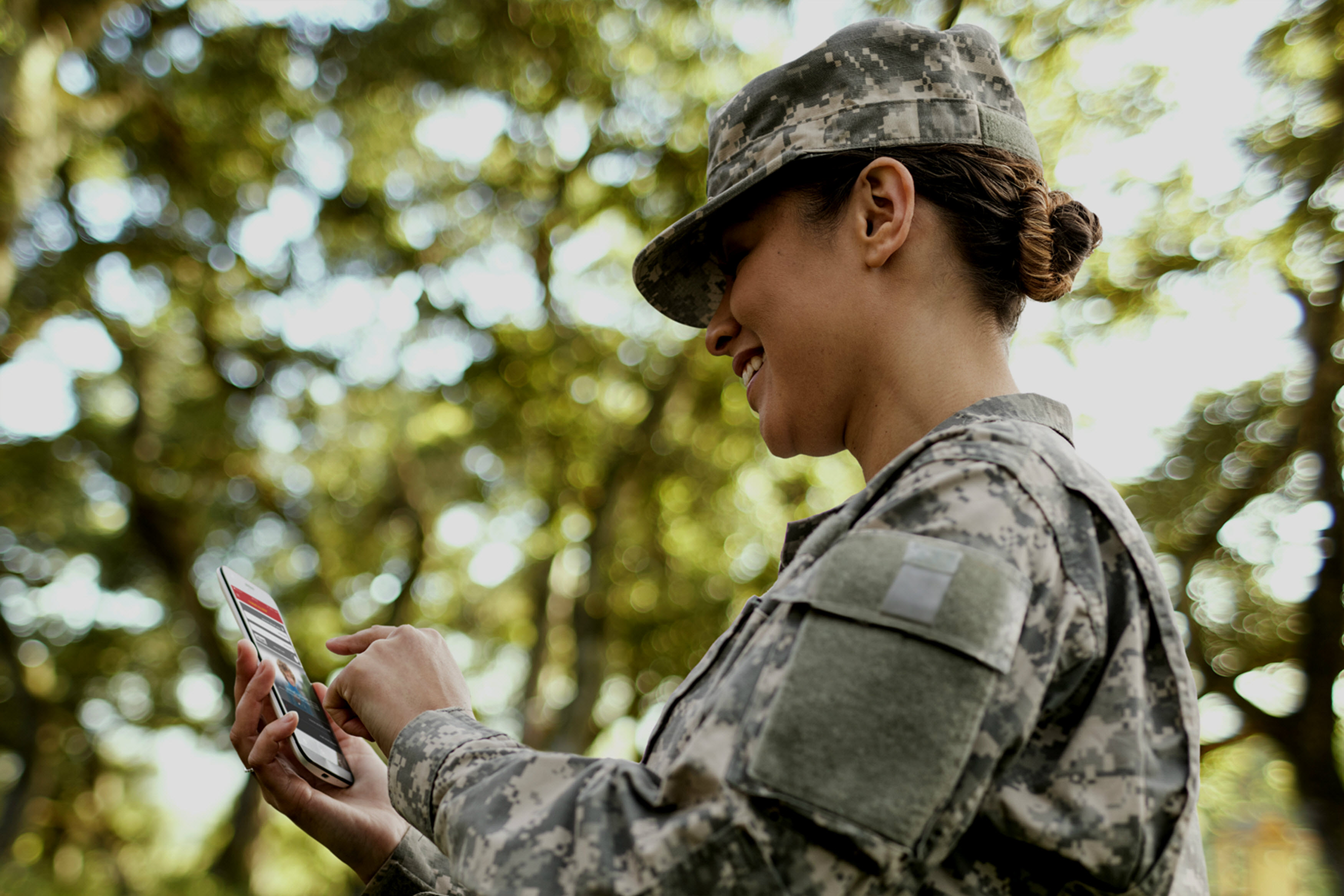 military female on phone