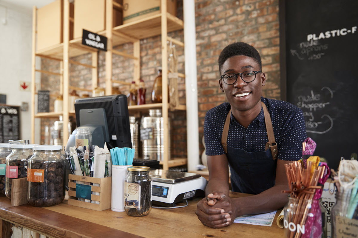 smiling cafe worker