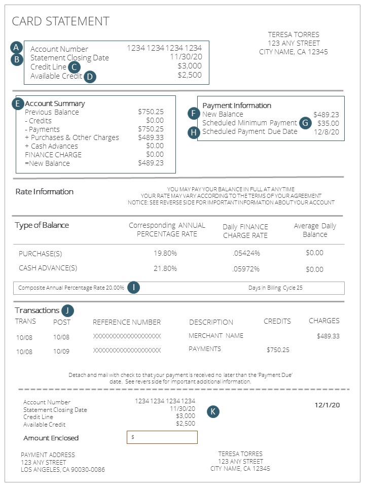 sample credit card statement